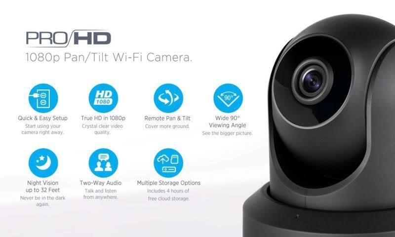 1080p WiFi Indoor Pan/Tilt Security IP Camera Black W49271