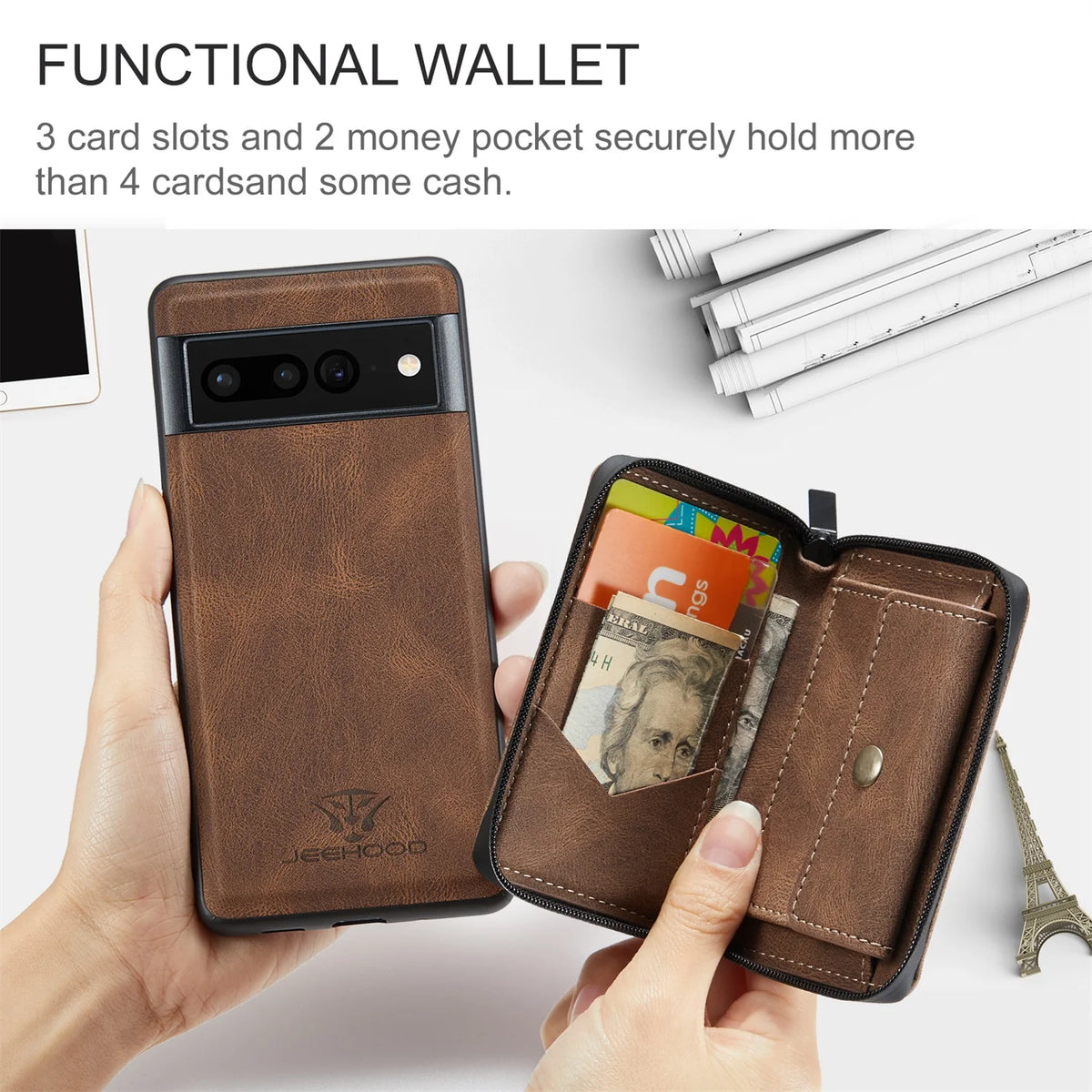 Brown Wallet Case for Google Pixel Fold 5G with Screen Protector J909621