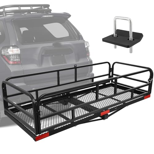 60 x 24 x 14 Inch Folding Hitch Mount Cargo Carrier with High Side Rails, 500 lbs. Capacity, 2" Receiver H1624