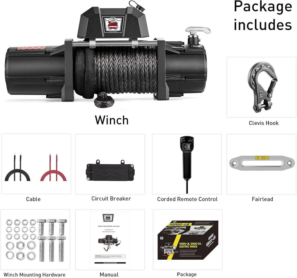 13000 lb. Electric Winch 12V Waterproof Synthetic Rope T28772
