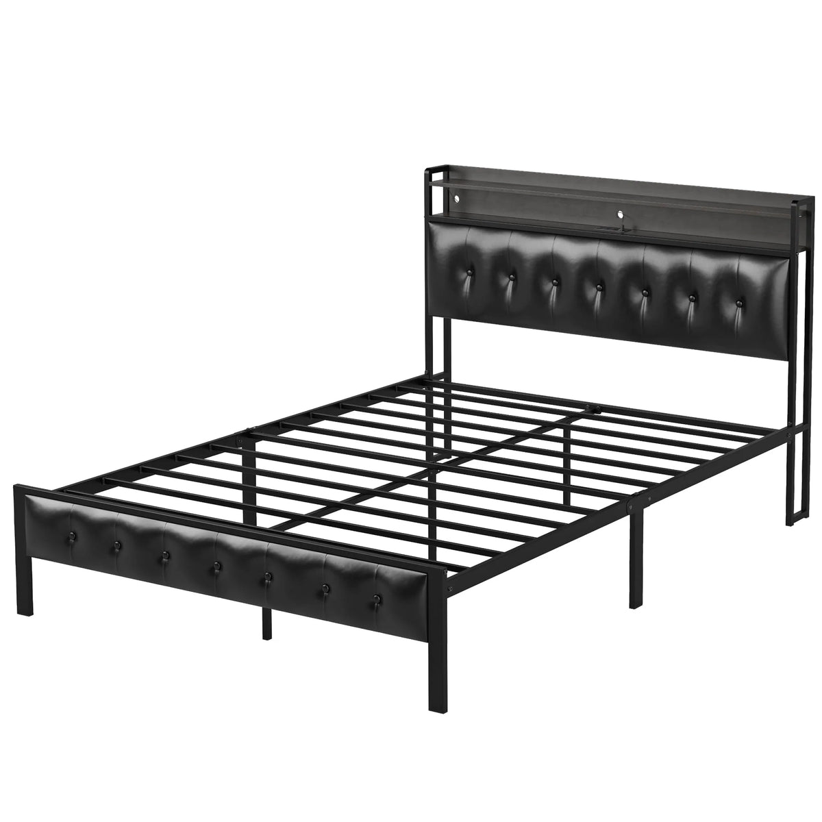 Queen Upholstered Platform Bed Frame with Storage Headboard F318