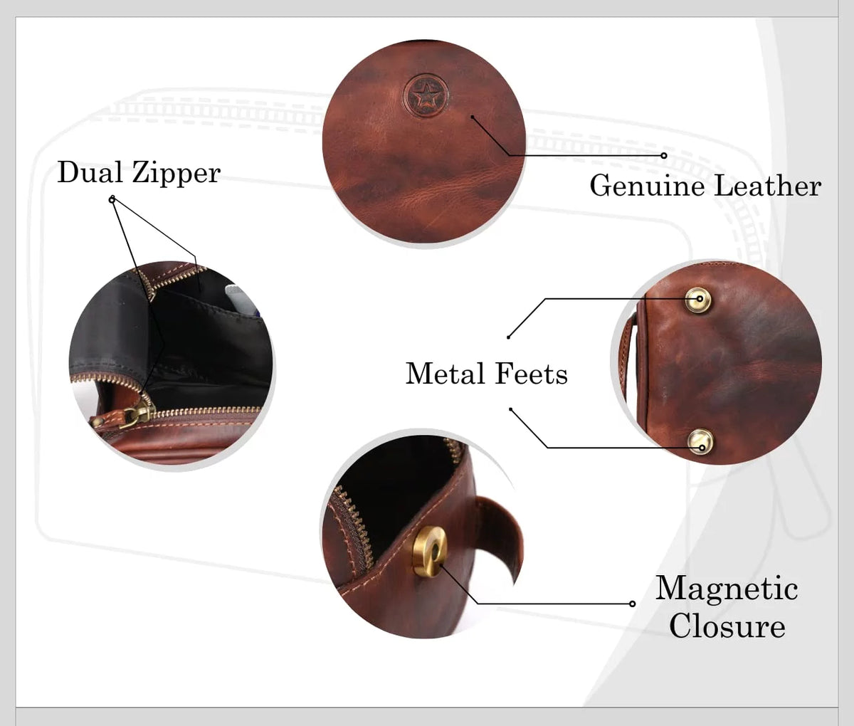 Genuine Leather 10" Toiletry Travel Pouch with Waterproof Lining Z19634