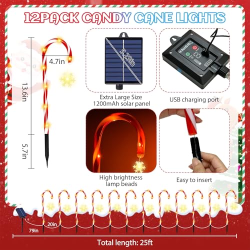 12 Pcs Solar Candy Cane Lights D214647