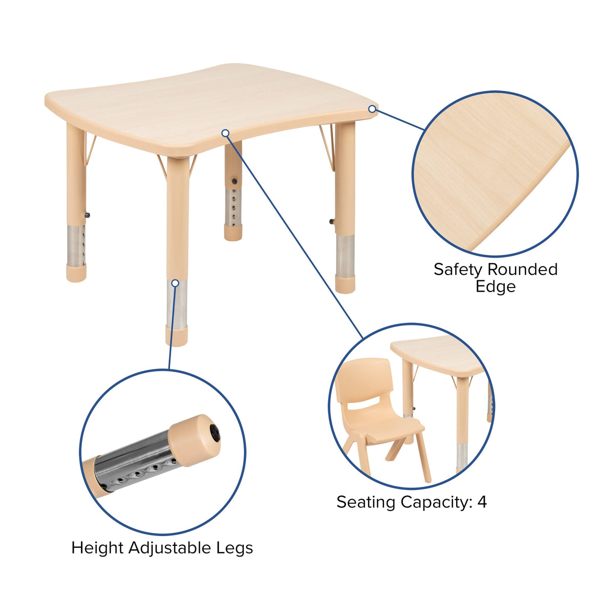 Beige Rectangle Plastic Activity Table Set with 4 Chairs N28038