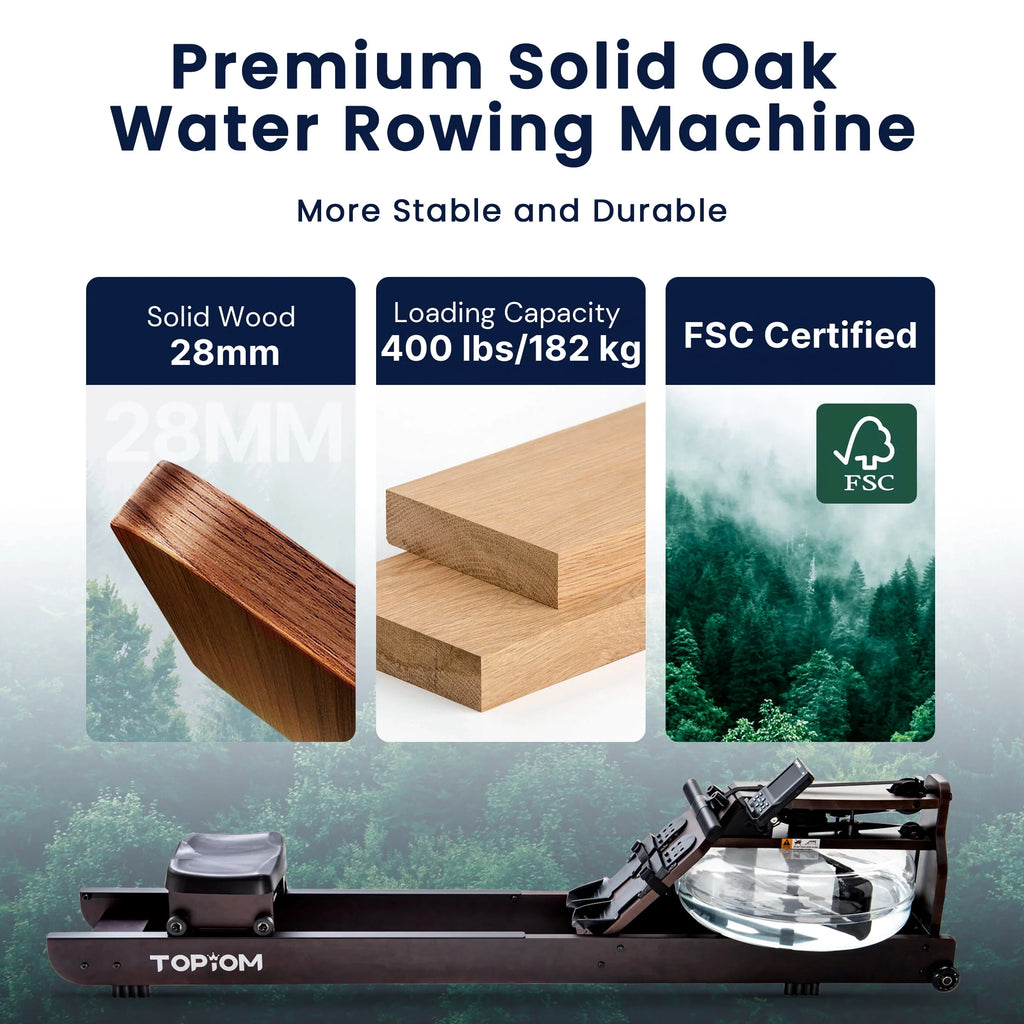 Water Rowing Machine with Performance Monitor Bluetooth 400 lbs Max Load P586