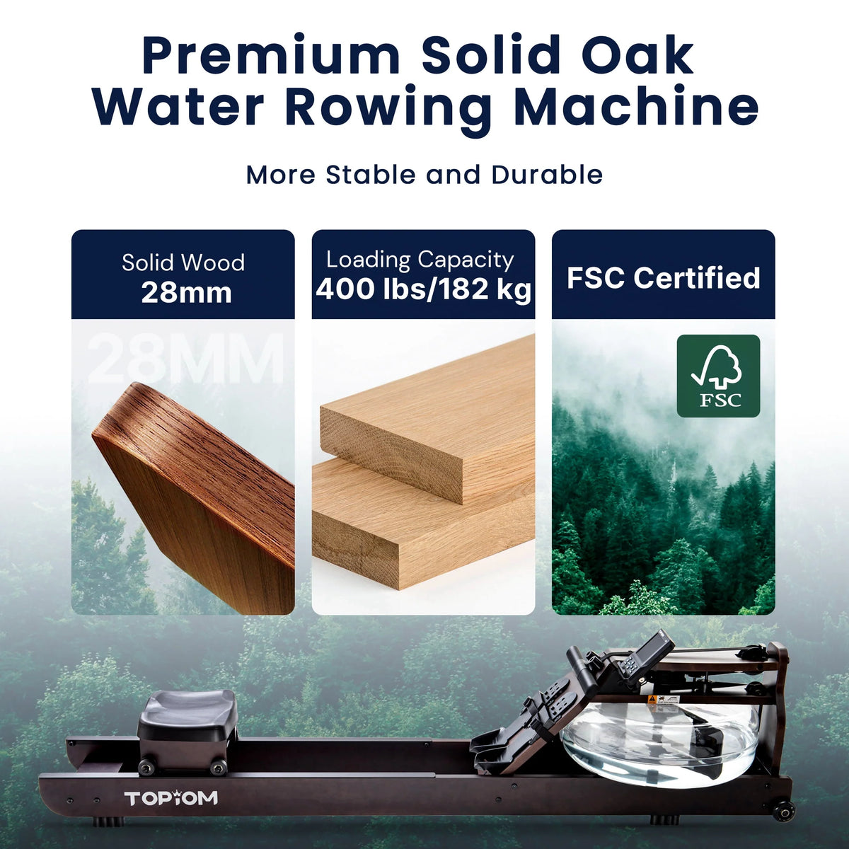 Water Rowing Machine with Performance Monitor Bluetooth 400 lbs Max Load P586