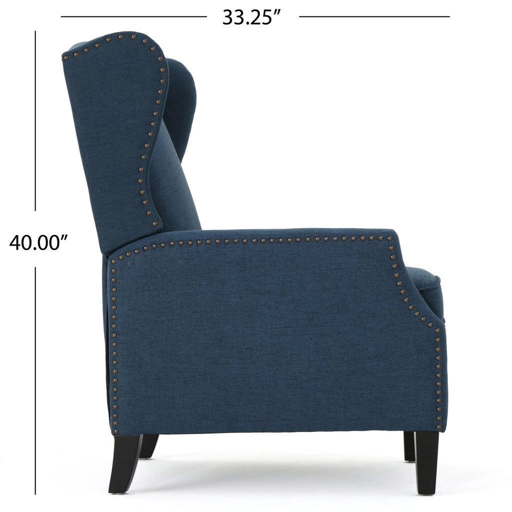 Navy Blue and Dark Brown Fabric Recliner Set of 2 O2744