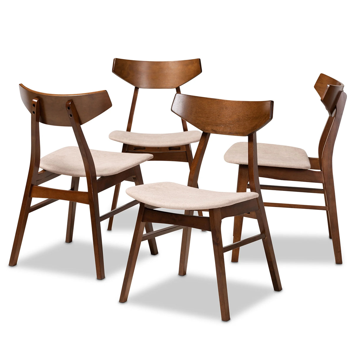 Light Beige Fabric Upholstered Walnut Brown Wood 4-Piece Dining Chair Set F61203