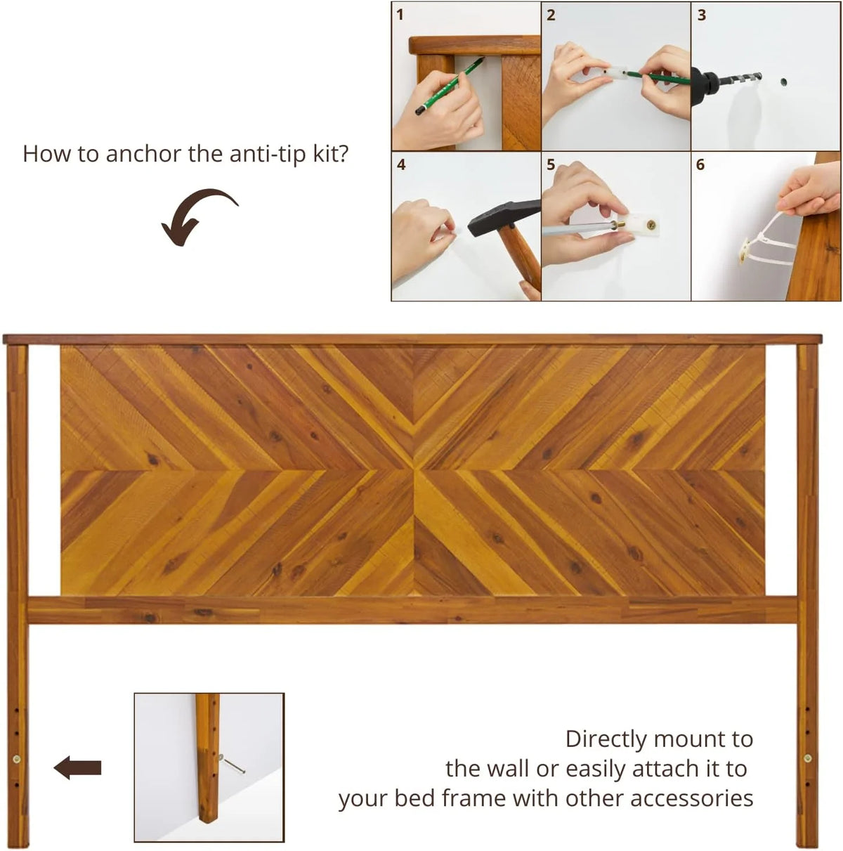 King Solid Acacia Wood Headboard Z728