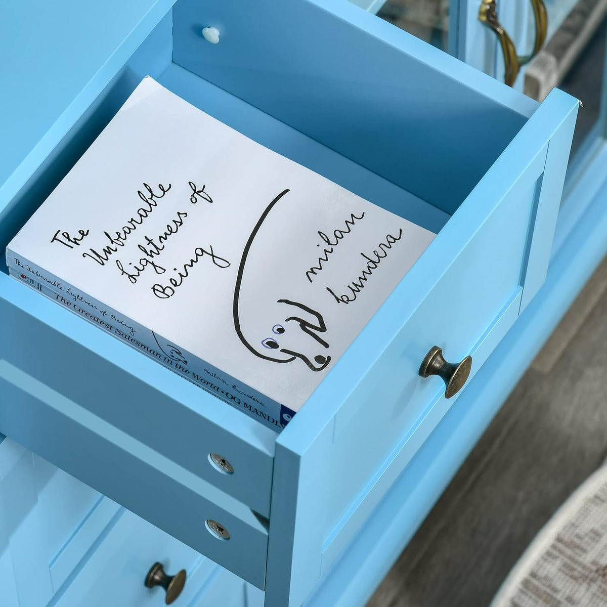 Storage Sideboard Cabinet with 4 Drawers and Glass Door Cupboard K6689