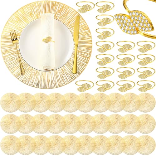 100 Set Gold 15 Inch Round Placemats and Napkin Rings Q833