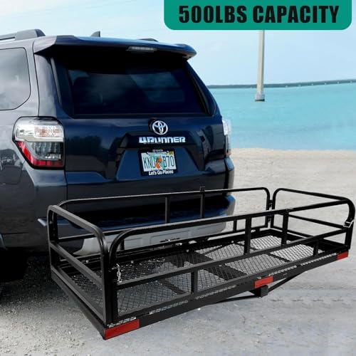 60 x 24 x 14 Inch Folding Hitch Mount Cargo Carrier with High Side Rails, 500 lbs. Capacity, 2" Receiver H1624