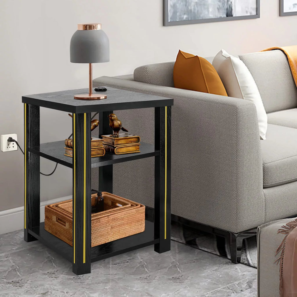 Black End Table with Charging Station L441210