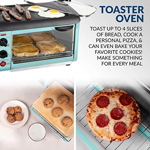 Retro 3-in-1 Breakfast Station, Coffeemaker, Toaster Oven, Griddle, Aqua J651