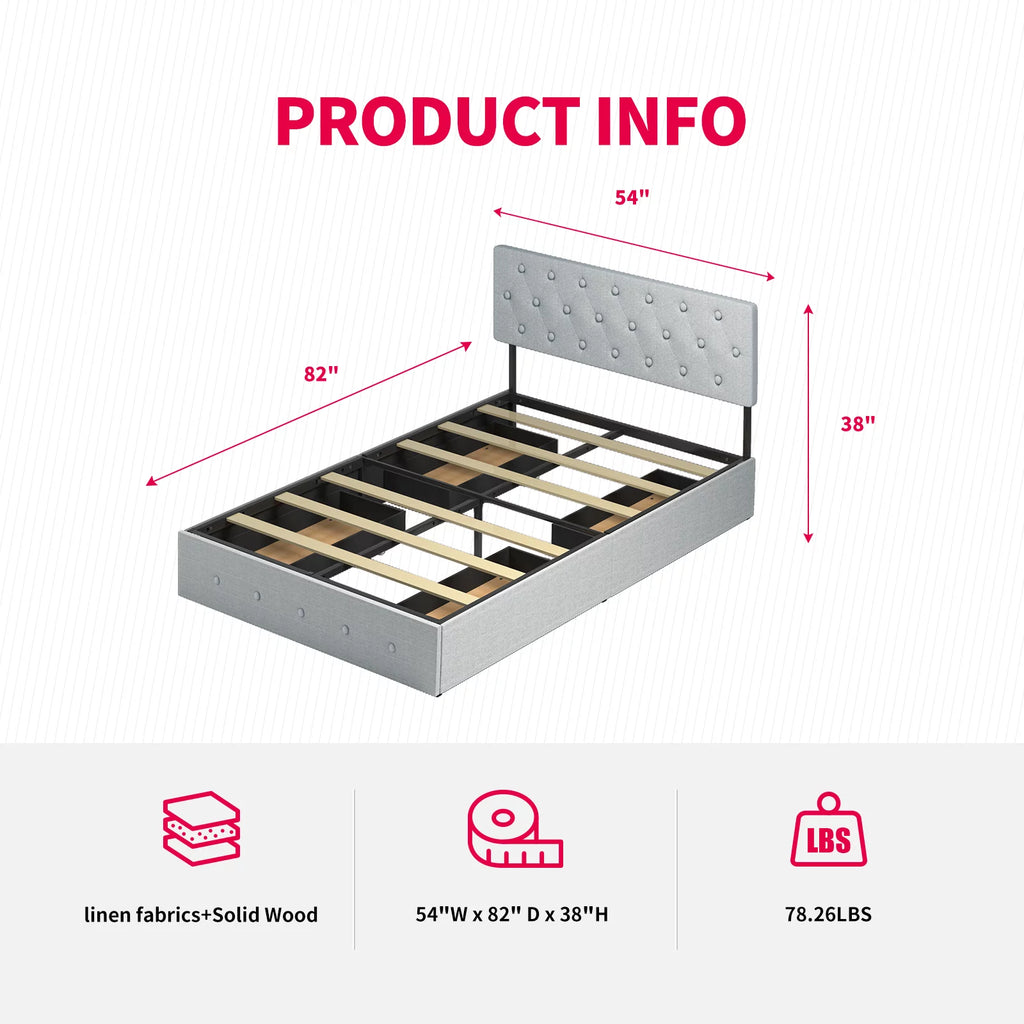 Full Size Bed Frame with 4 Storage Drawers D3856