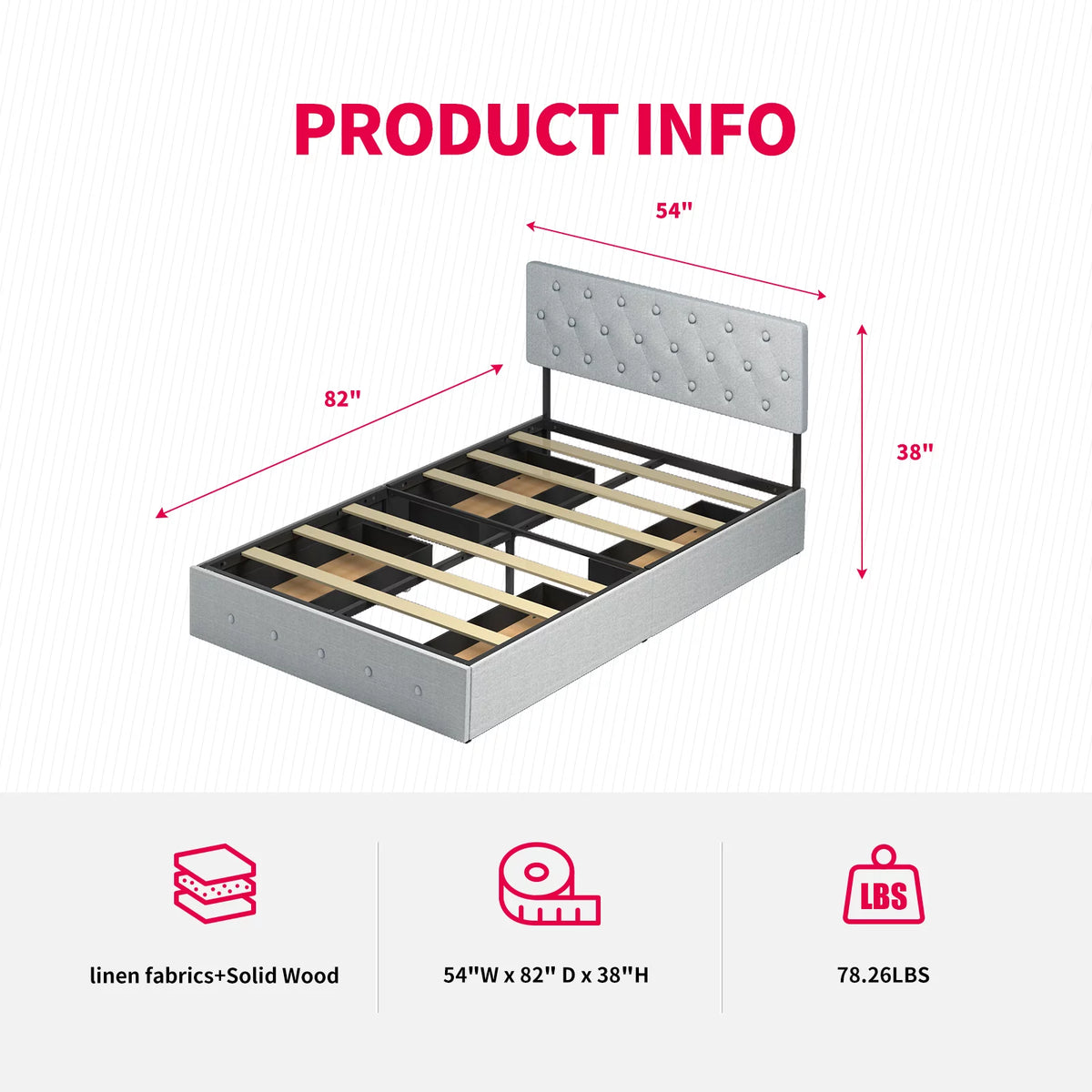 Full Size Bed Frame with 4 Storage Drawers D3856