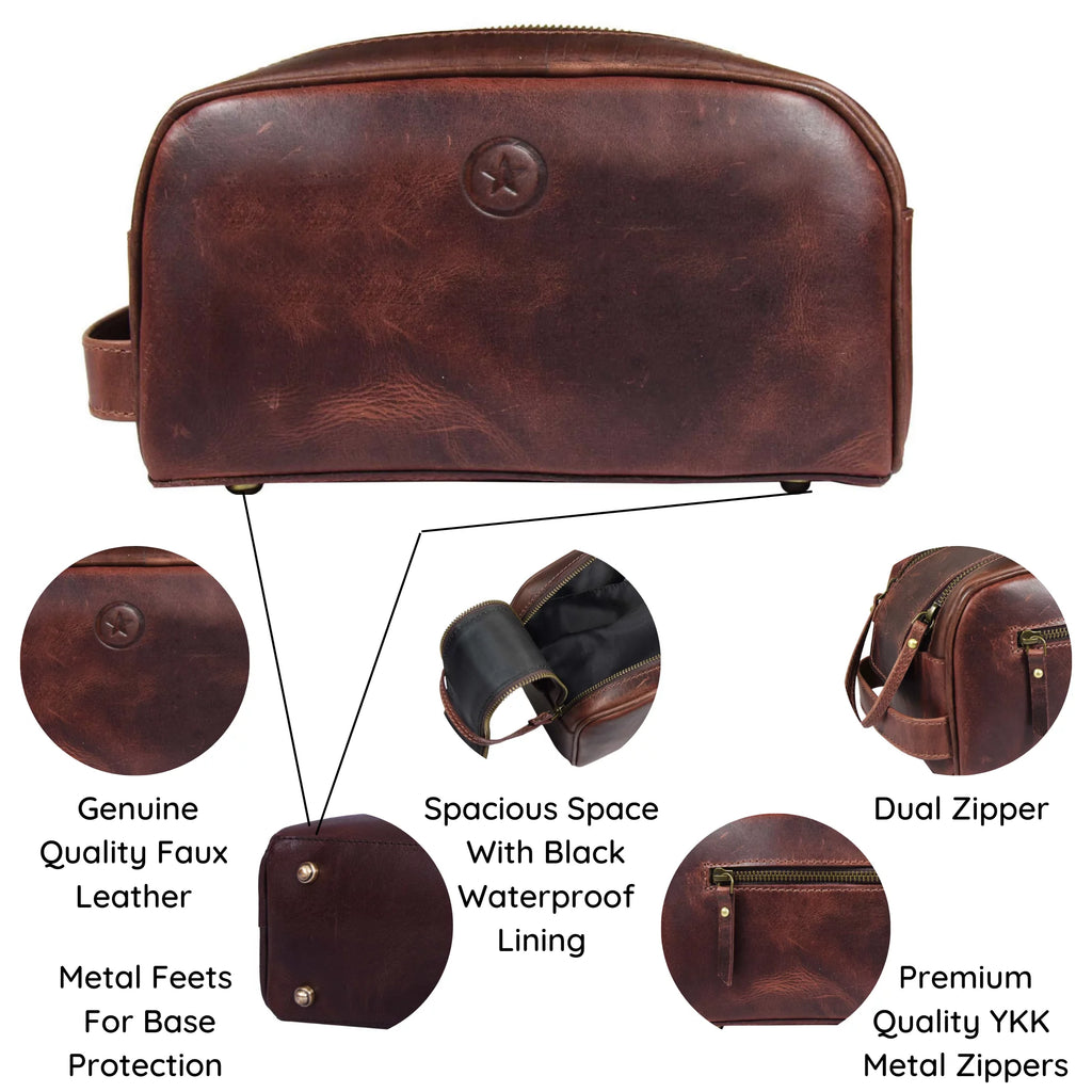 Genuine Leather 10" Toiletry Travel Pouch with Waterproof Lining Z19634