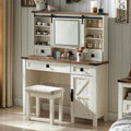 White Vanity Set with Sliding Lighted Mirror and Stool B747