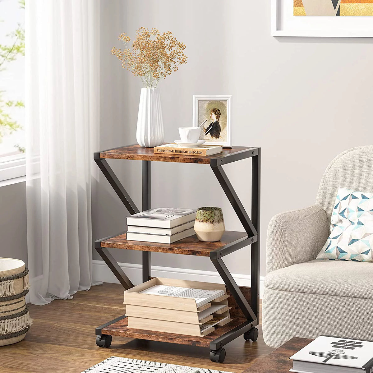 3-Tier Rolling Printer Cart with Storage Shelf X7199