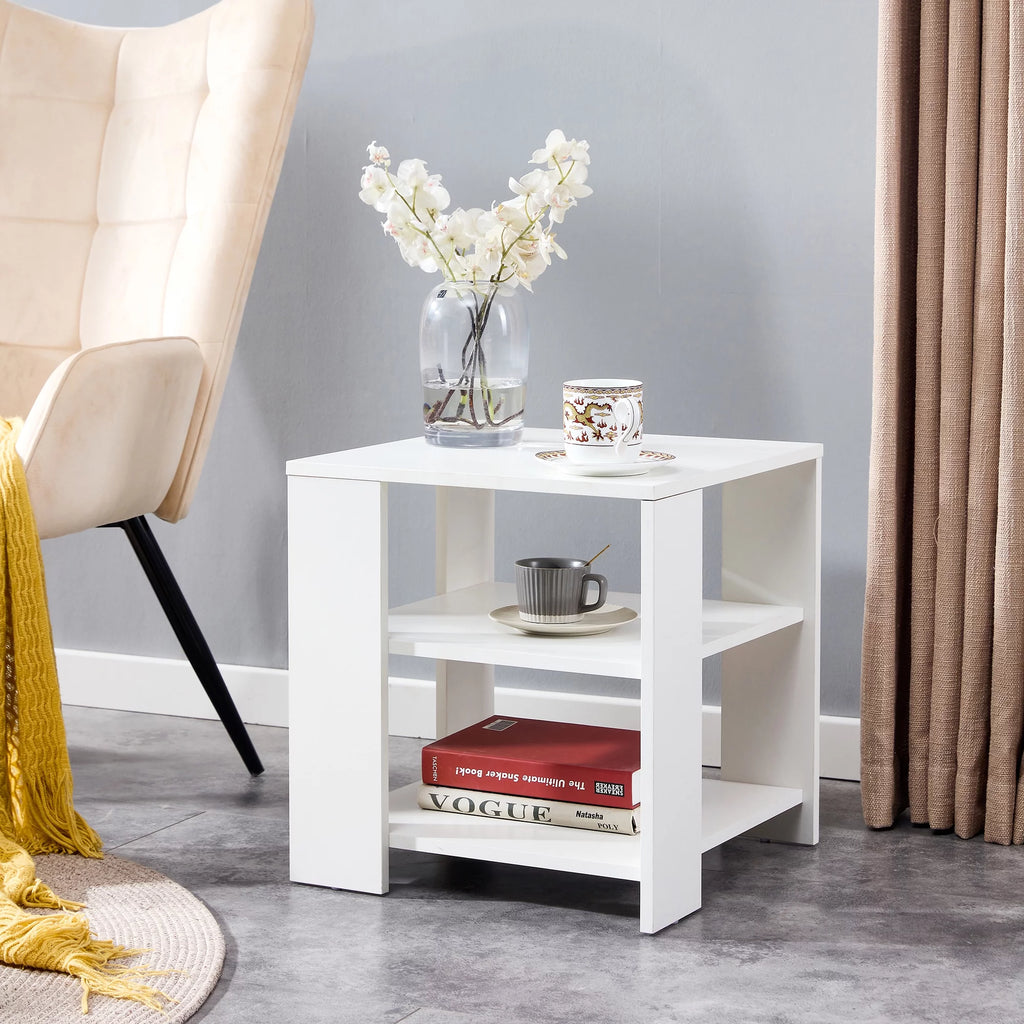 White 3 Tier Wood Square Nightstand W650