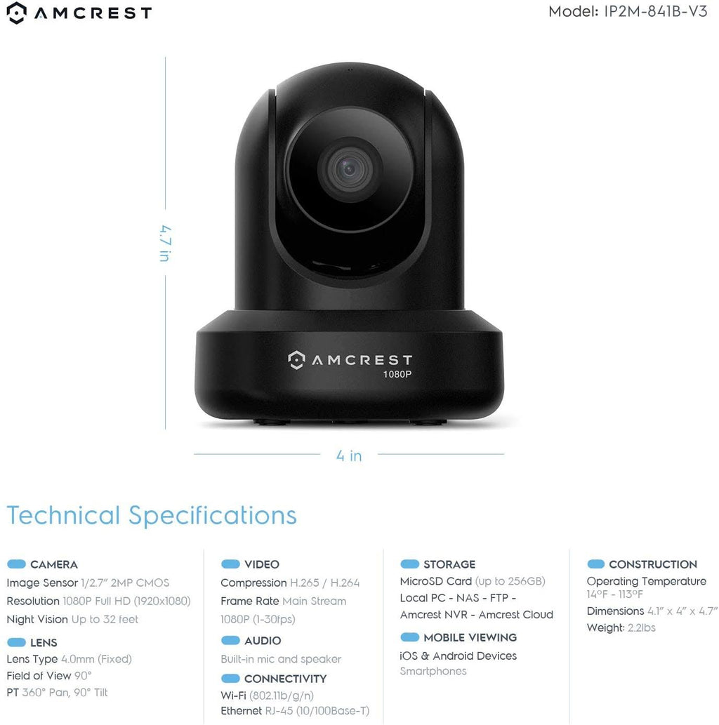 1080p WiFi Indoor Pan/Tilt Security IP Camera Black W49271