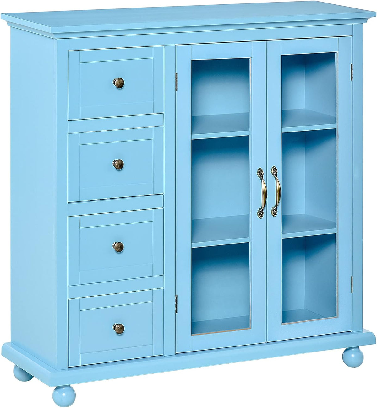 Storage Sideboard Cabinet with 4 Drawers and Glass Door Cupboard K6689
