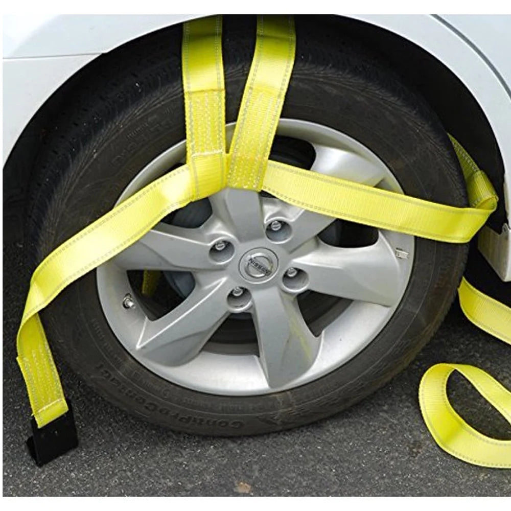 2 Pcs Car Tow Strap Dolly Basket with Flat Hooks 17"-21" Wheel Straps Auto Tire Dolly Wheel Net R9387