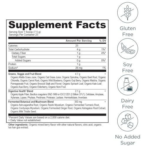Organic Mango Flavor Greens Powder, 12 Servings, 3.3oz P3771