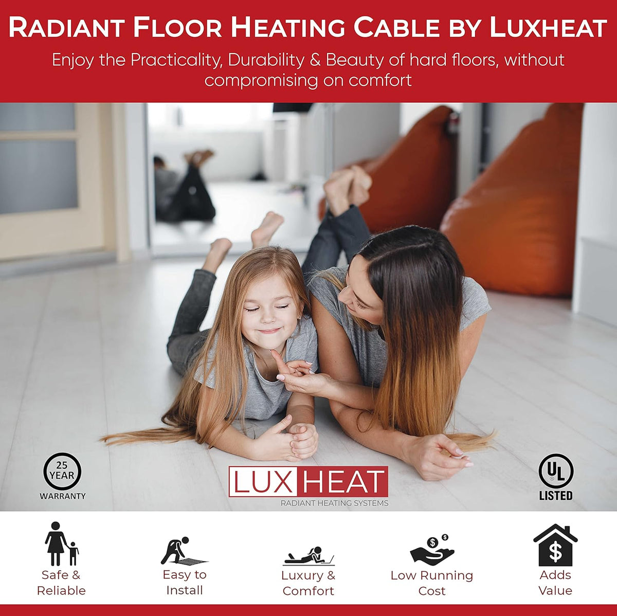 120v Electric Radiant Floor Heating Cable Set with Programmable Thermostat D13966