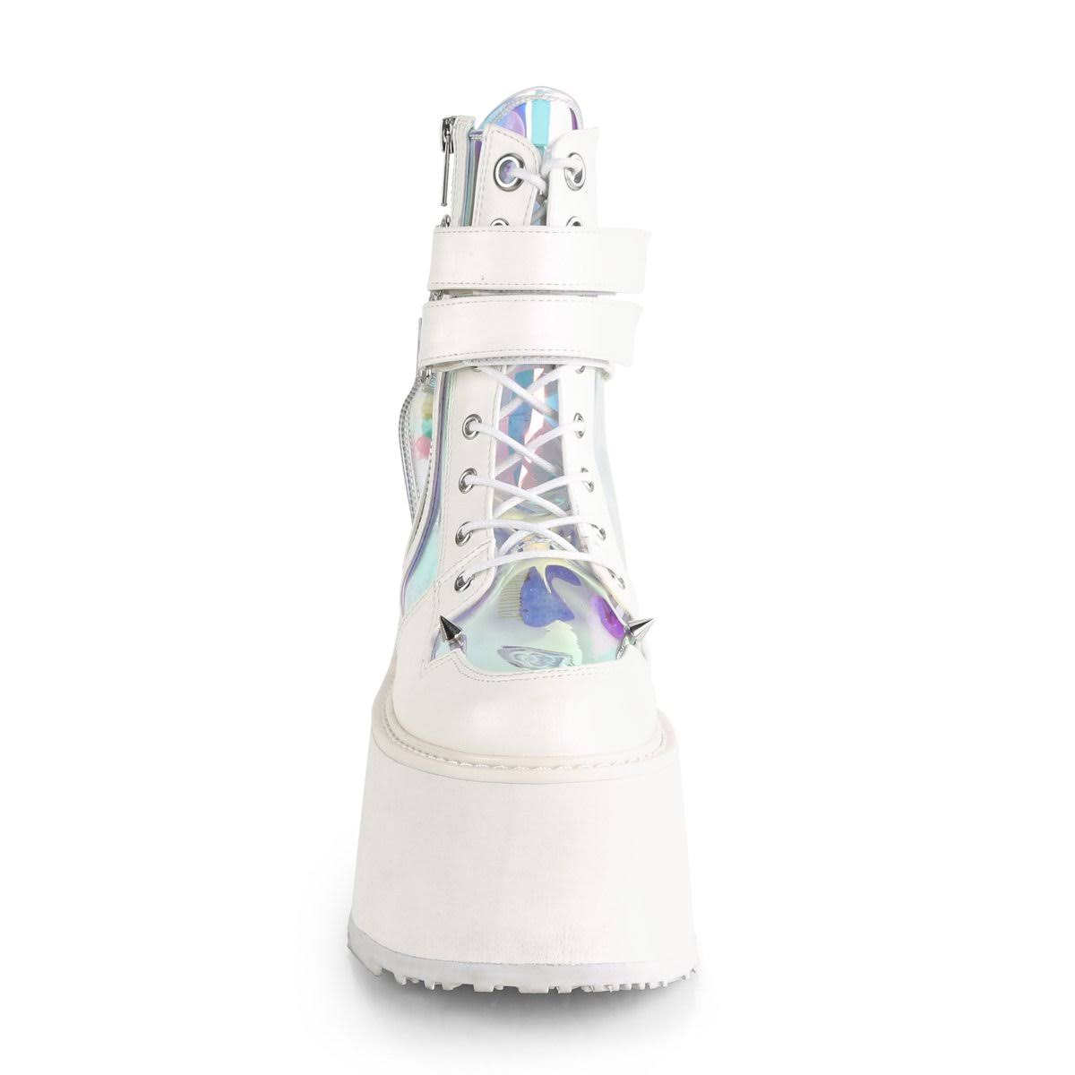 White Vegan Leather-Clear Hologram PVC Boots W1564