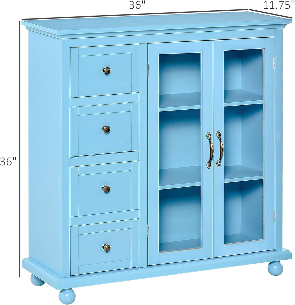 Storage Sideboard Cabinet with 4 Drawers and Glass Door Cupboard K6689