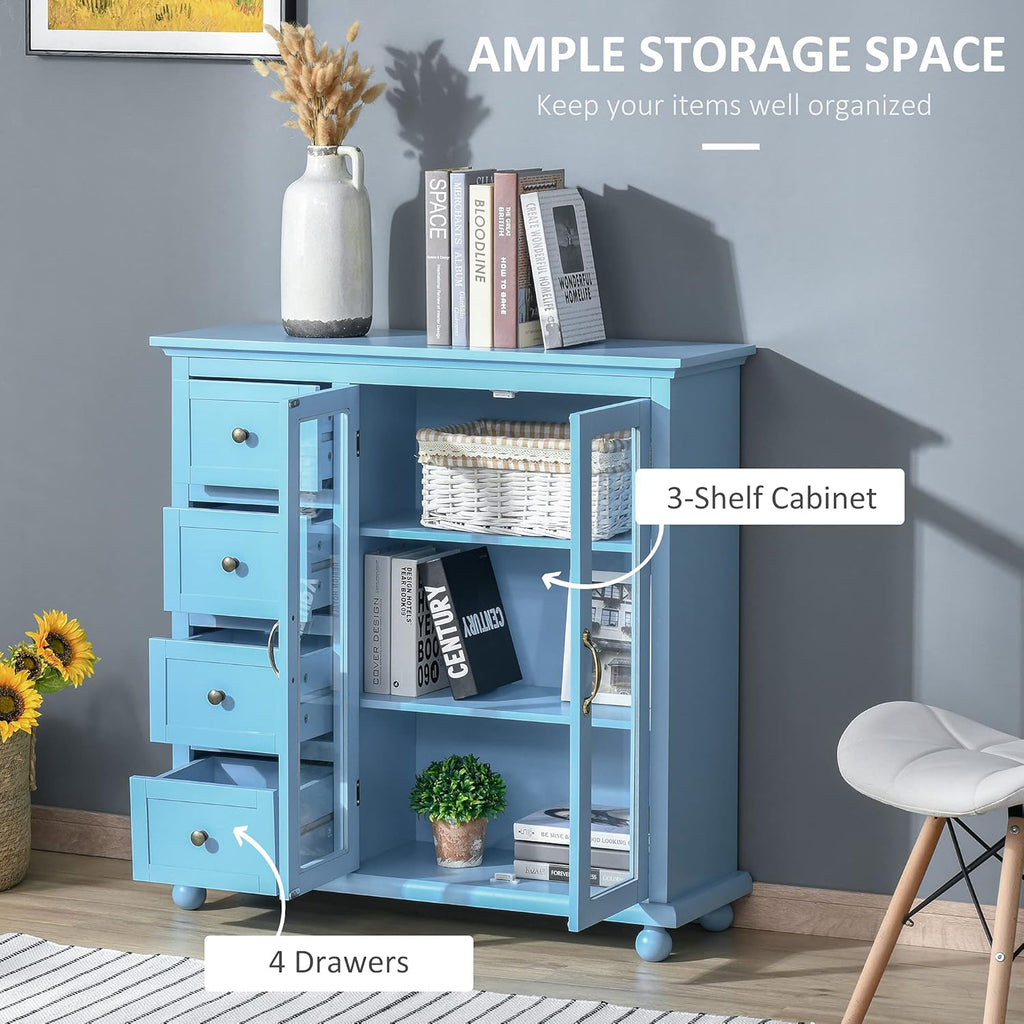 Storage Sideboard Cabinet with 4 Drawers and Glass Door Cupboard K6689