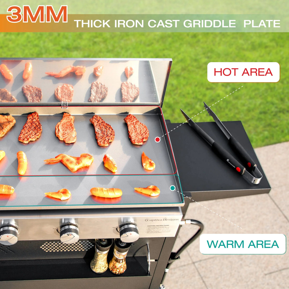 3-Burners Gas Griddle Portable Flat Table Top BBQ Grill 33,000 BTU R52727