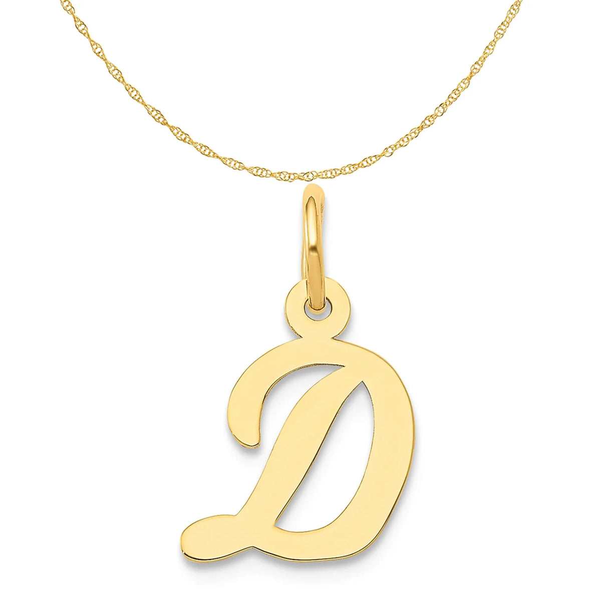 14K Yellow Gold Script Letter D Initial Pendant Charm with 10K Yellow Gold Rope Chain Necklace 16'' W2783