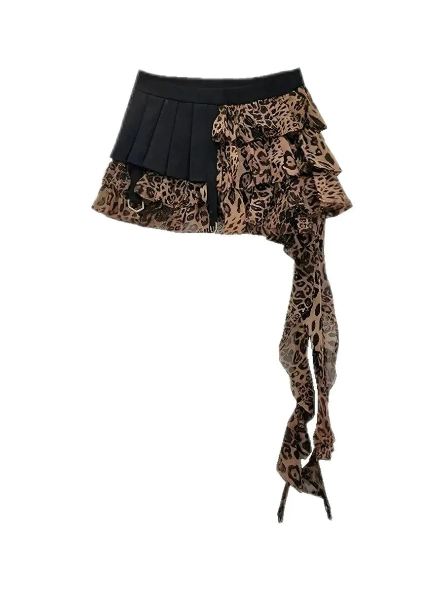 Cheetah Ruffle Patchwork Skirt W247