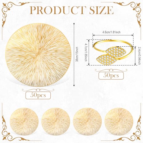 100 Set Gold 15 Inch Round Placemats and Napkin Rings Q833