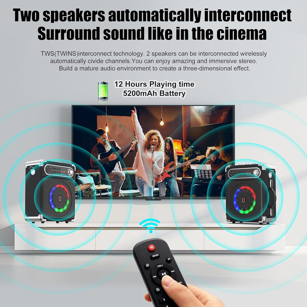 Bluetooth Speaker with Two Wireless Microphones and LED Lights D584852