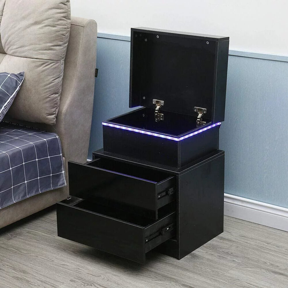 Black High Gloss 2 Drawer Bedside Table I439