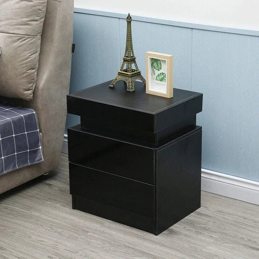Black High Gloss 2 Drawer Bedside Table I439