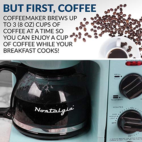 Retro 3-in-1 Breakfast Station, Coffeemaker, Toaster Oven, Griddle, Aqua J651
