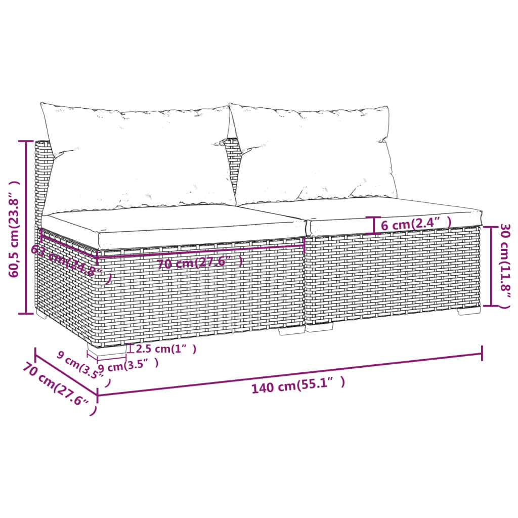 Black Poly Rattan 2 Piece Patio Furniture Set with Cushions P820