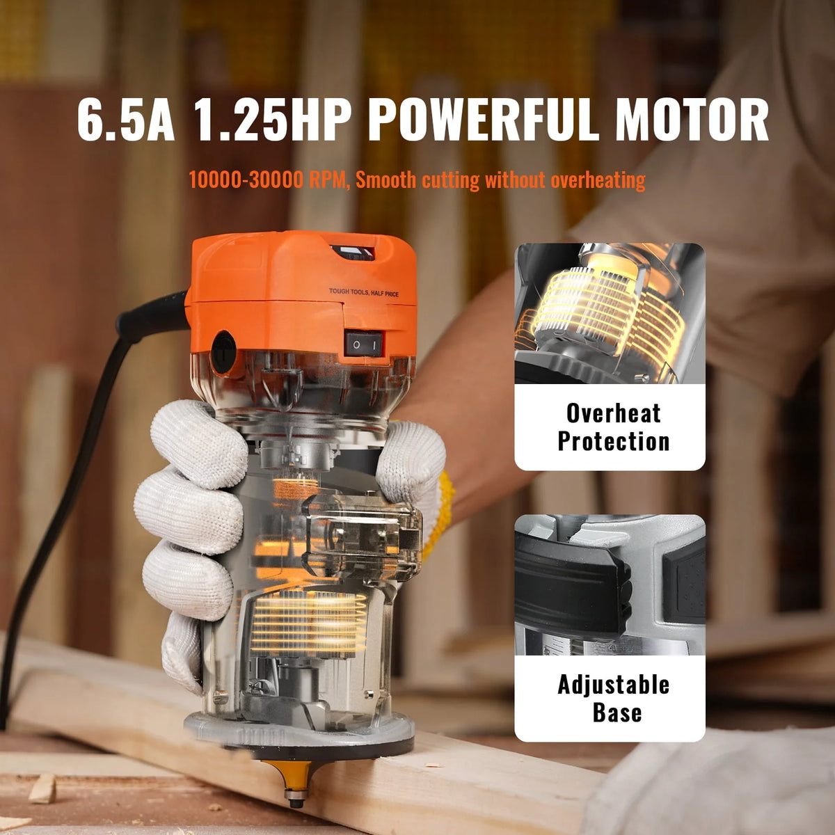 120V 800W 6 Speed 30000RPM Wood Trimmer Router Q643472