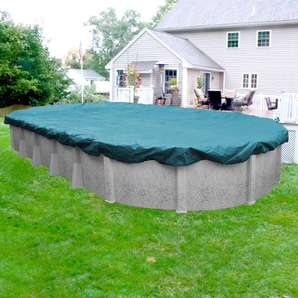 Oval Teal Blue Winter Pool Cover F6991