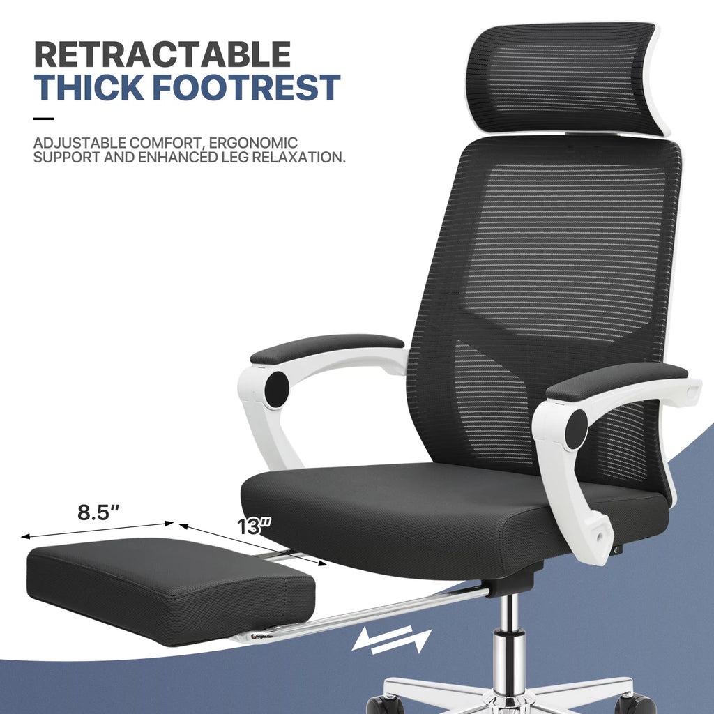 Black Ergonomic High Back Mesh Office Chair with Headrest & Footrest L298441