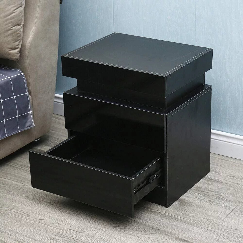 Black High Gloss 2 Drawer Bedside Table I439