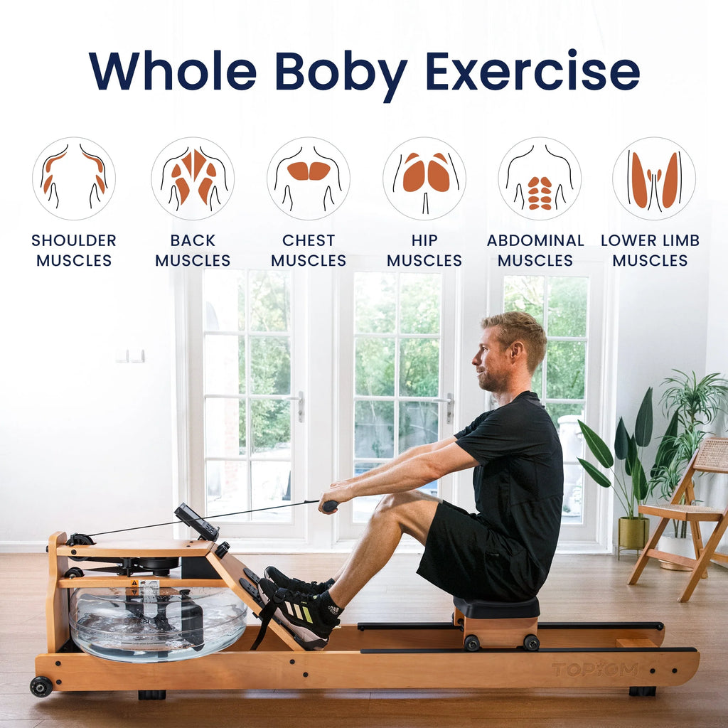 Water Rowing Machine with Performance Monitor Bluetooth 400 lbs Max Load P586
