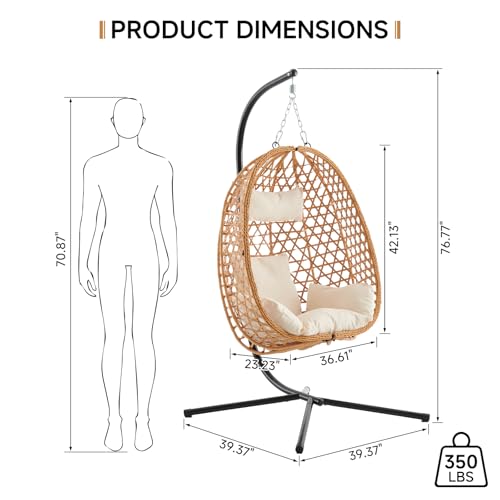 Brown Wicker Hanging Egg Chair with Stand and Cushion A642
