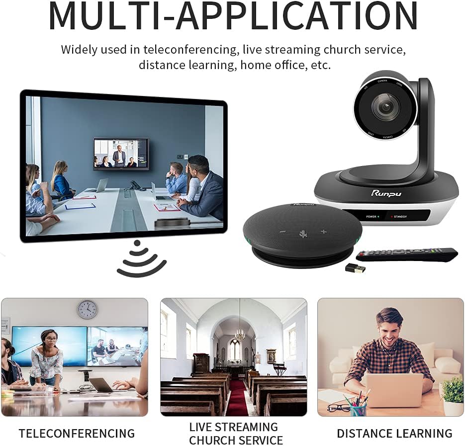 Video Conferencing System Bundle HD1080P PTZ Camera and Wireless Bluetooth USB Microphone and Speaker J6902