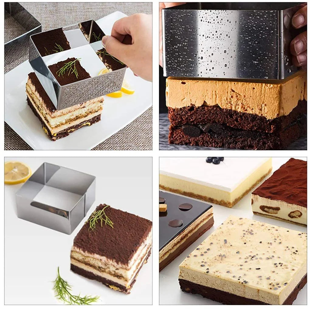 Set of 3 Stainless Steel Non-Stick Square Cake Molds I7670