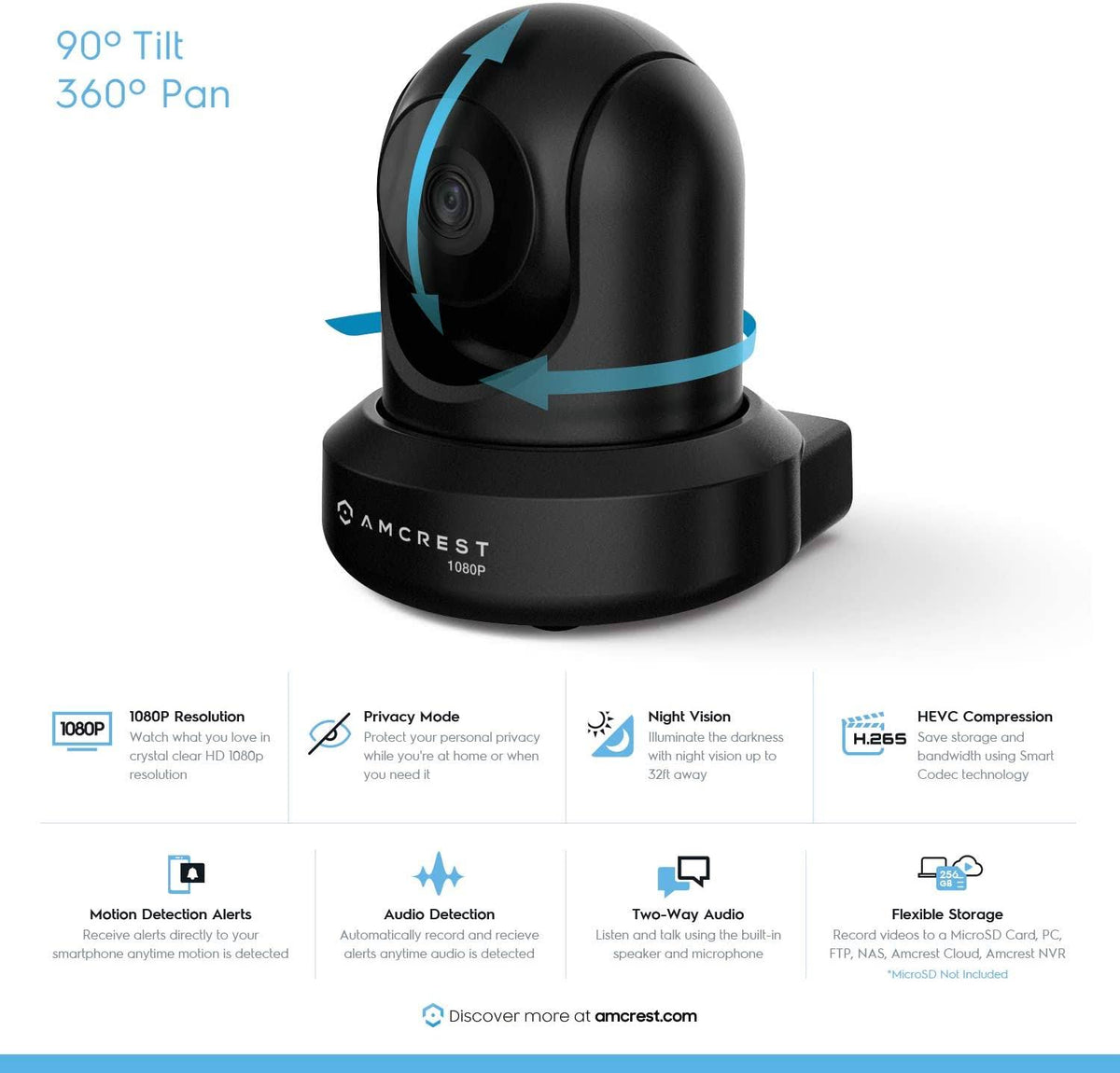 1080p WiFi Indoor Pan/Tilt Security IP Camera Black W49271